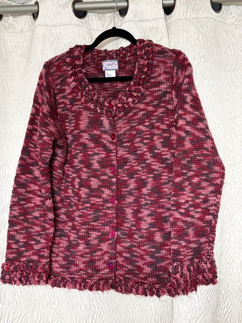 APRIL CORNELL Sweater Wool Blend Button Up Cardigan Chunky Fringe Red-Size L